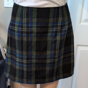 Limited America Wool Blend Classic Tartan Mini Skirt in Black, Blue, and Green